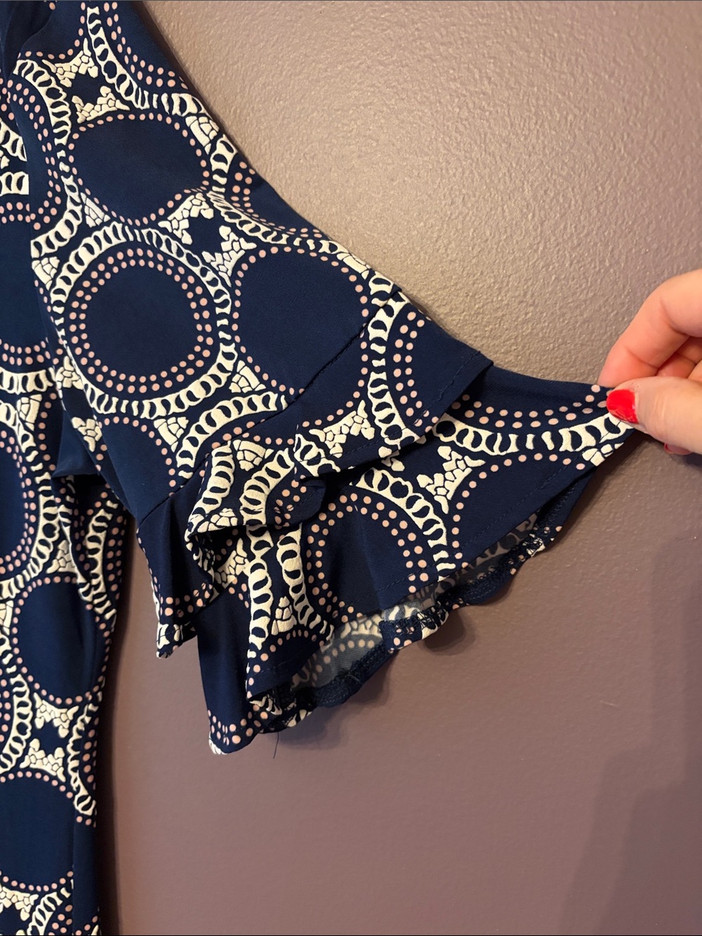 Ronni Nicole Navy and White Circle Print A Line Shift Dress Size 16 - Picture 2 of 5